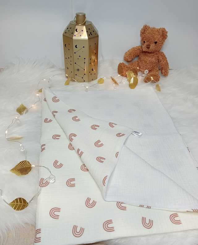 Couverture Lange doublée &quot;Arcs en ciel&quot; ocres