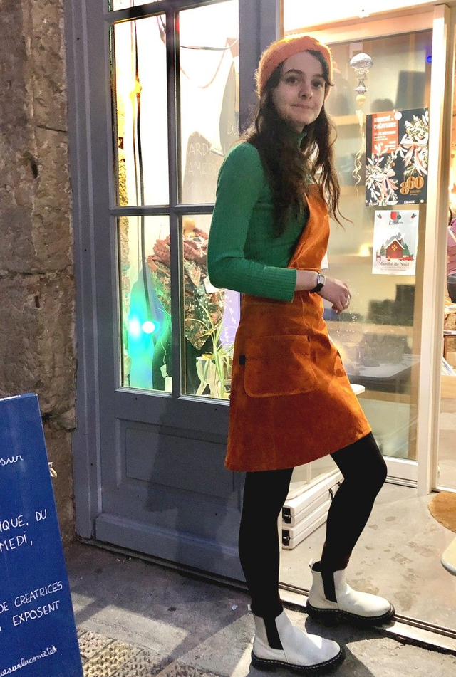  Jupe Salopette jean floqué velours orange