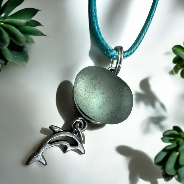 Sea Glass with Dolphin Charm- SKU 4076