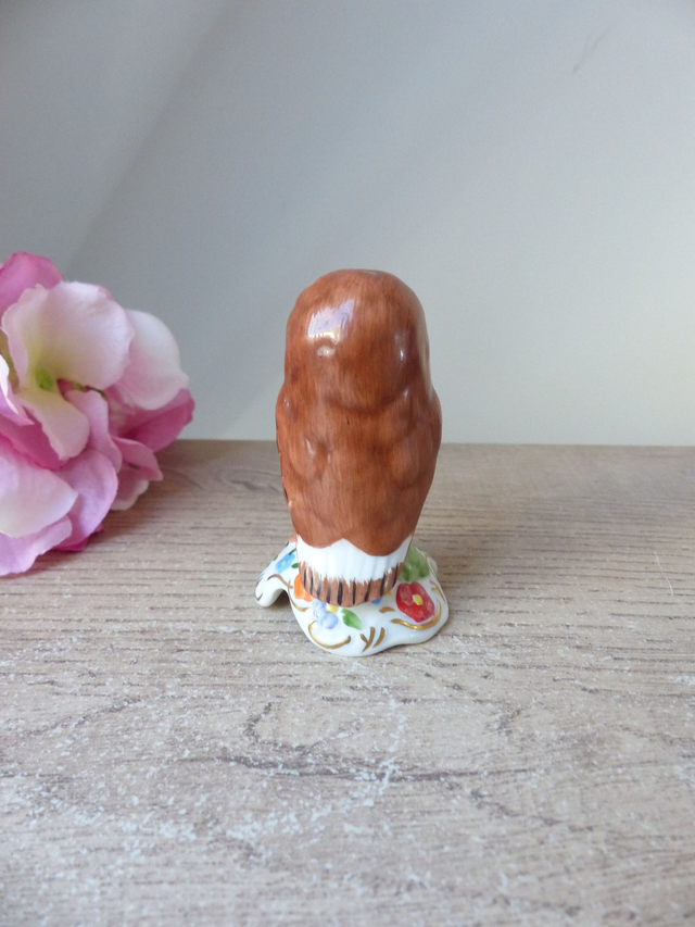 Figurine miniature chouette en porcelaine fleuri collection The Franklin Mint 1988 collection cadeau décoration chouettes