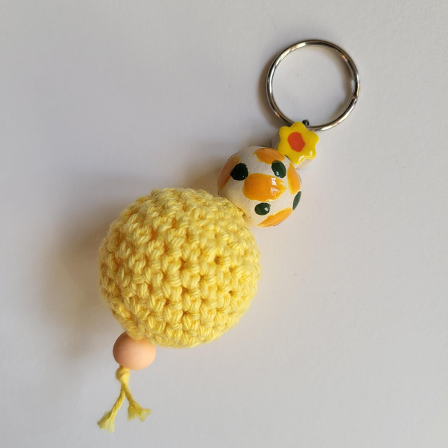 Chunky Bead Keyring or Bag Charm - Lemon