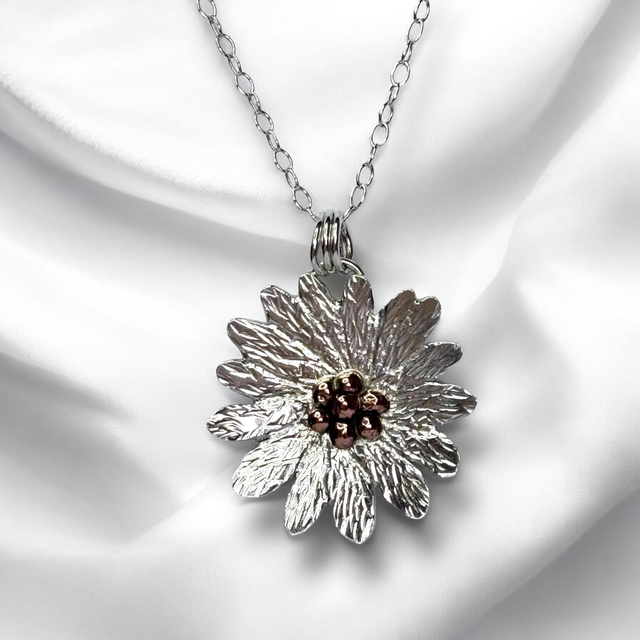Silver and Copper Daisy Pendant