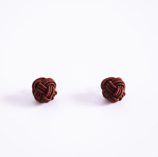 Brown Ball Earrings, Japanese Mizuhiki Earrings, Japanese Craft Earrings