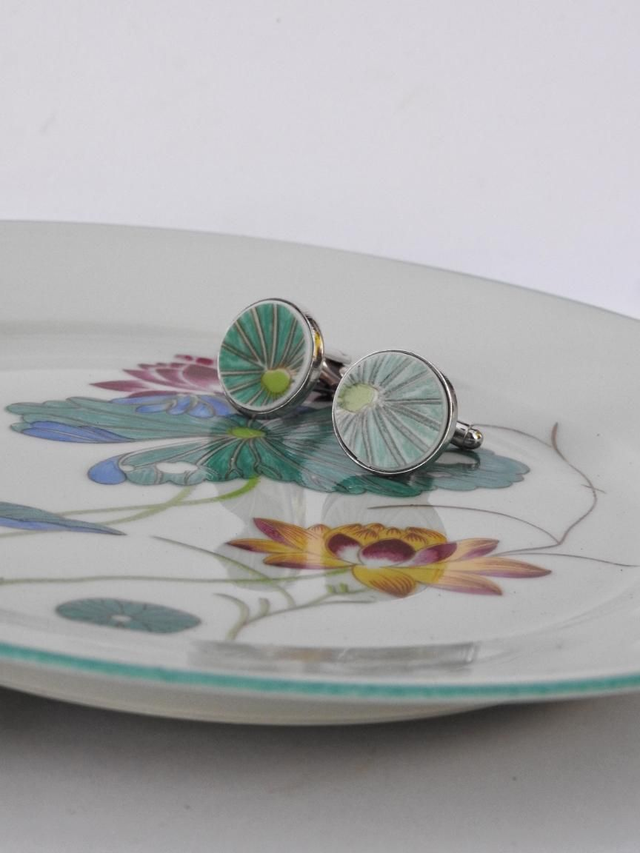 Boutons de manchette - porcelaine Charles Field Haviland - modèle Lotus no.2