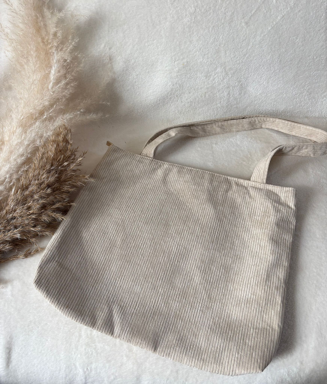 Tote bag en velours côtelé Beige