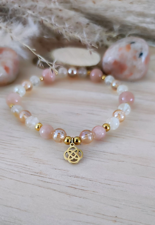 Bracelet "Optimisme" Pierre de Soleil, Citrine et Quartz Aura