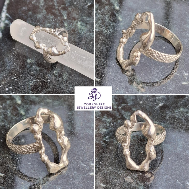 &#039;Molten&#039; Recycled 925 Silver freeform Ring size R/S
