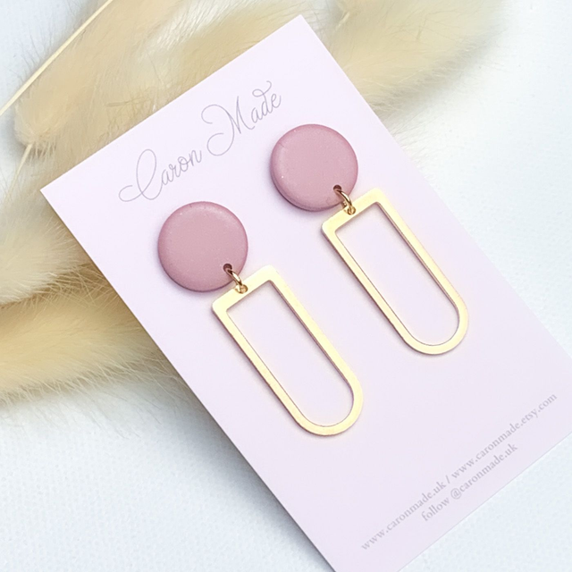 Blush Pink &amp; Brass drop earrings