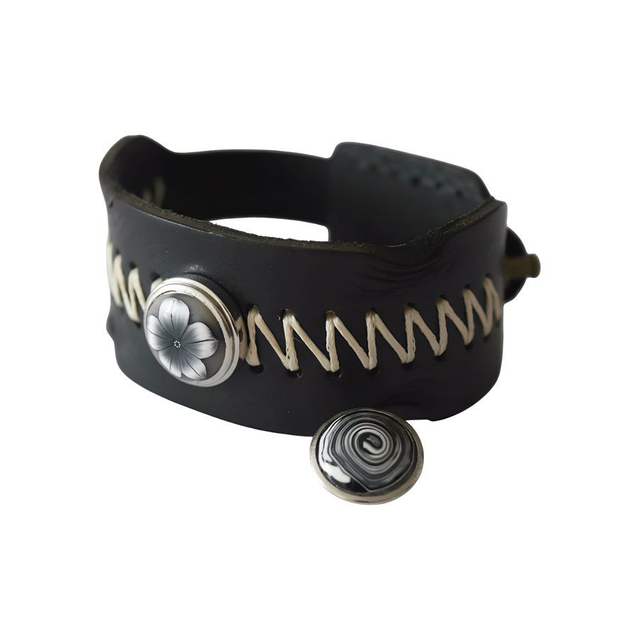 Bracelet large homme cuir noir fleur