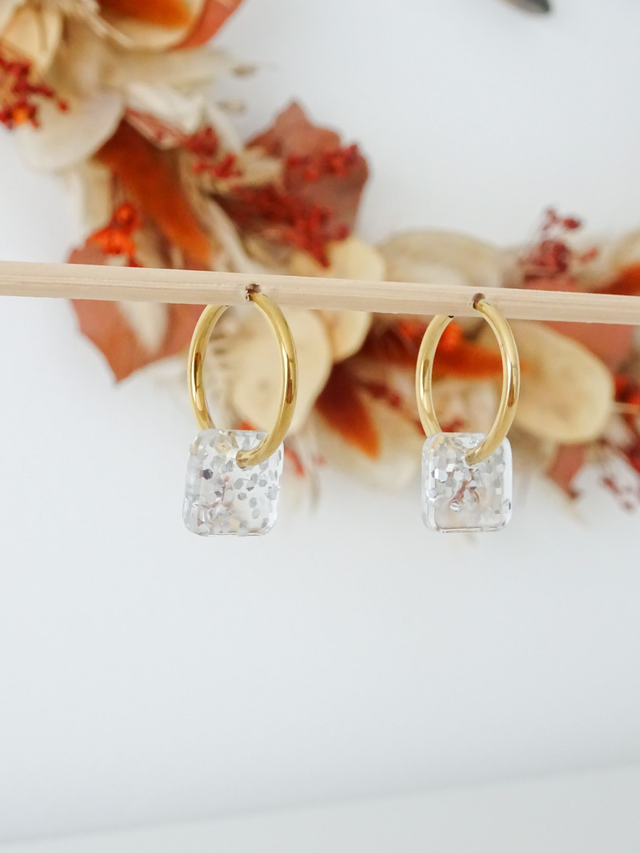 Mini Carré : Transp. paillettes argent