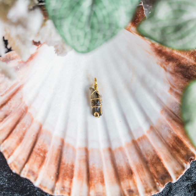 Back Obsidian Pendant Brass