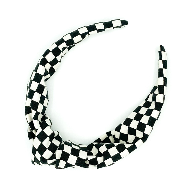 Top Knot Alice Band - Black & White Check