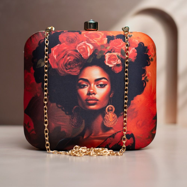 Woman Portrait Printed Clutch Bag