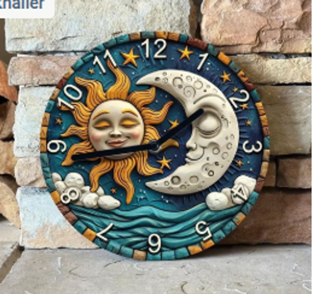 Vintage metalen klok zon en maan (20cm diameter)