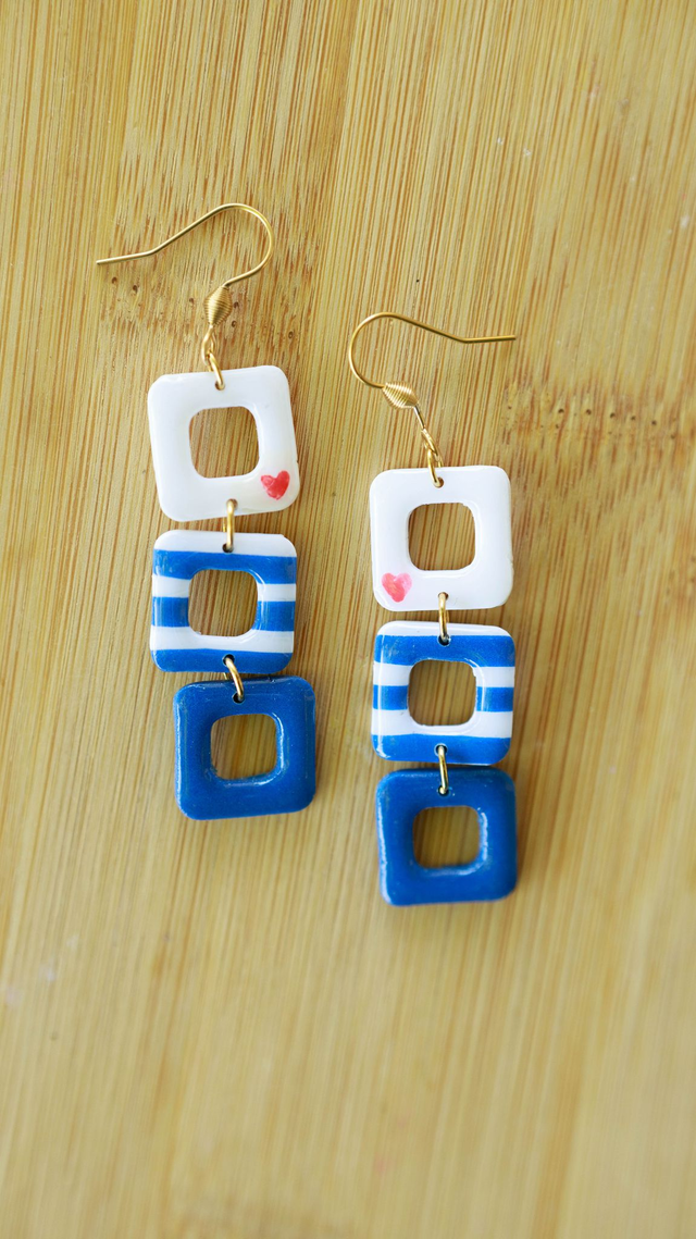 Boucles d&#039;oreilles Marinières &quot;Les Trio Carrés&quot;