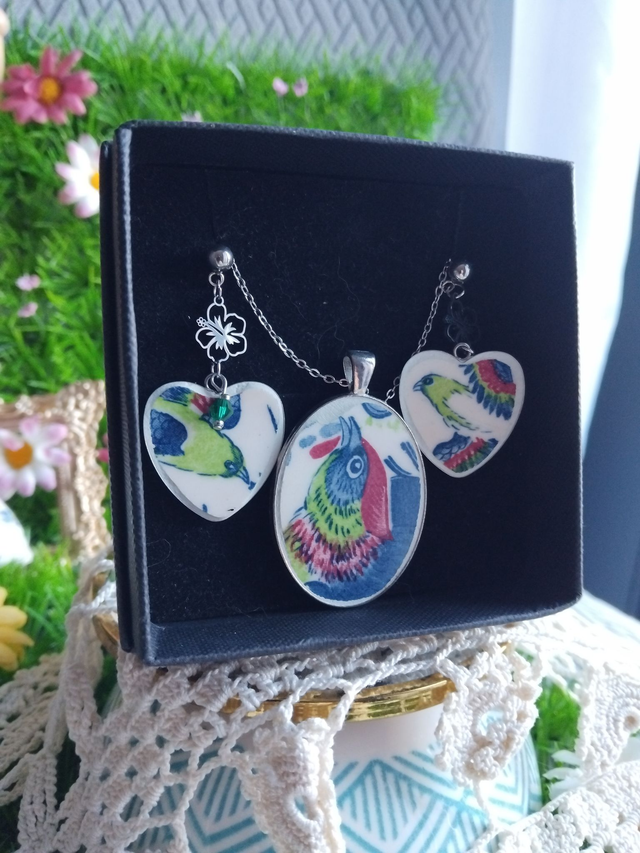 parure boucles d'oreilles et pendentif PAON