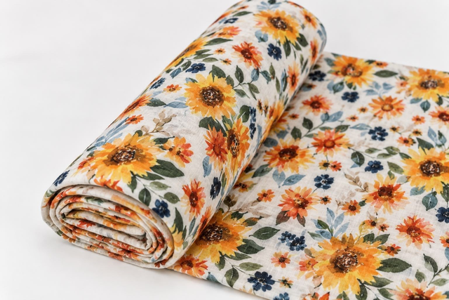 Double Gauze Digital Flowers – White