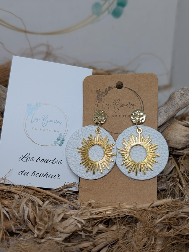 Boucles d'oreilles Moon blanc doré mo224