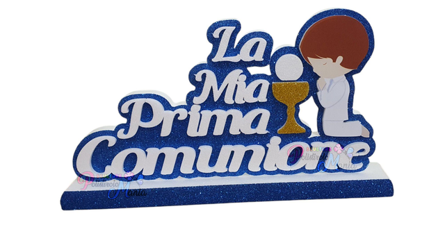 SCRITTA LA MIA PRIMA COMUNIONE CON BIMBO/BIMBA