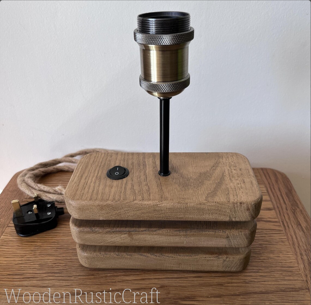 Oak and Maple Table Lamp with Tiered Wooden Base
