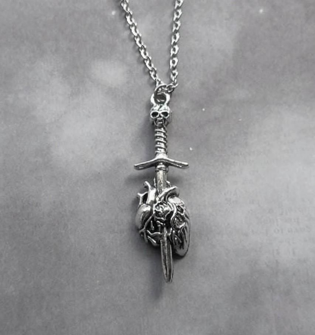 Sword Through Anatomical Heart Necklace 