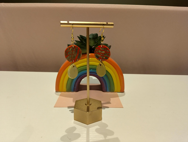 Red & Gold Dangle Earrings | Handmade Polymer Clay Jewellery