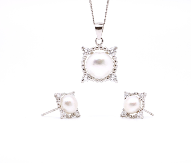 Elegantes Perlen-Set aus rhodiniertem Silber 925 - Erle