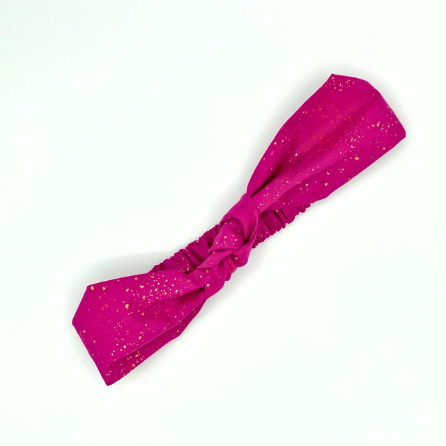 Knotted Elasticated Headband - Berry Metallic Gold Speckle - Japanese Cotton
