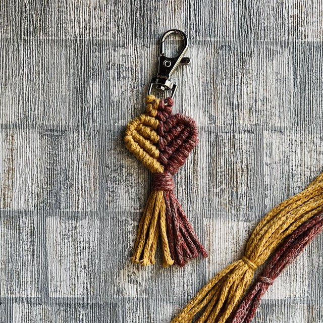 Macrame Bonded Heart Keychain Dandelion &amp; Cherry