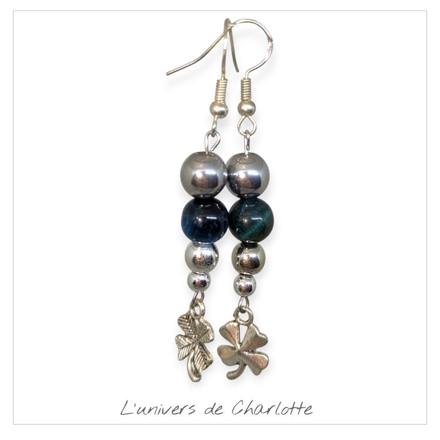 Boucles d'oreilles "Oeil de tigre bleu" BO-090
