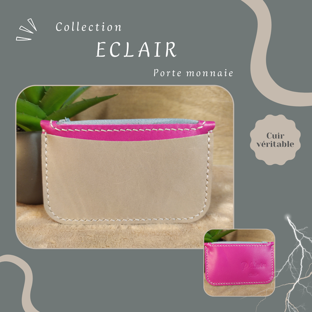 ECLAIR porte monnaie/carte - Fuchsia & Gris clair