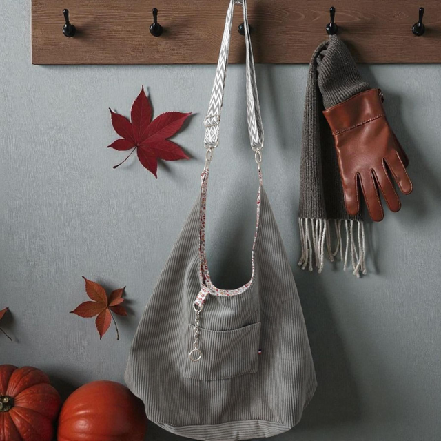 Sac cabas velours côtelé ORI GRIS