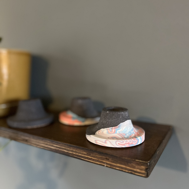 Candlestick - short - black concrete mix