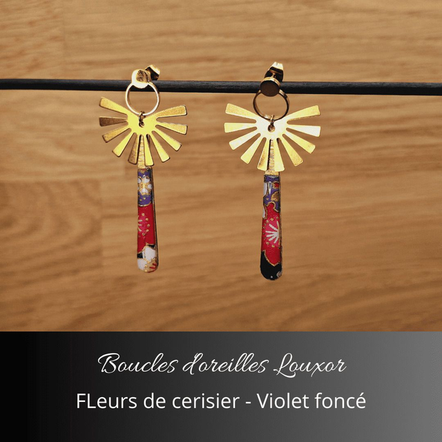 Boucles d'oreilles Louxor - Violet foncé, fleurs de cerisiers