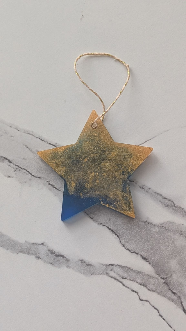 5 Suspensions de Noël en résine époxy personnalisables | couleurs bleu - or