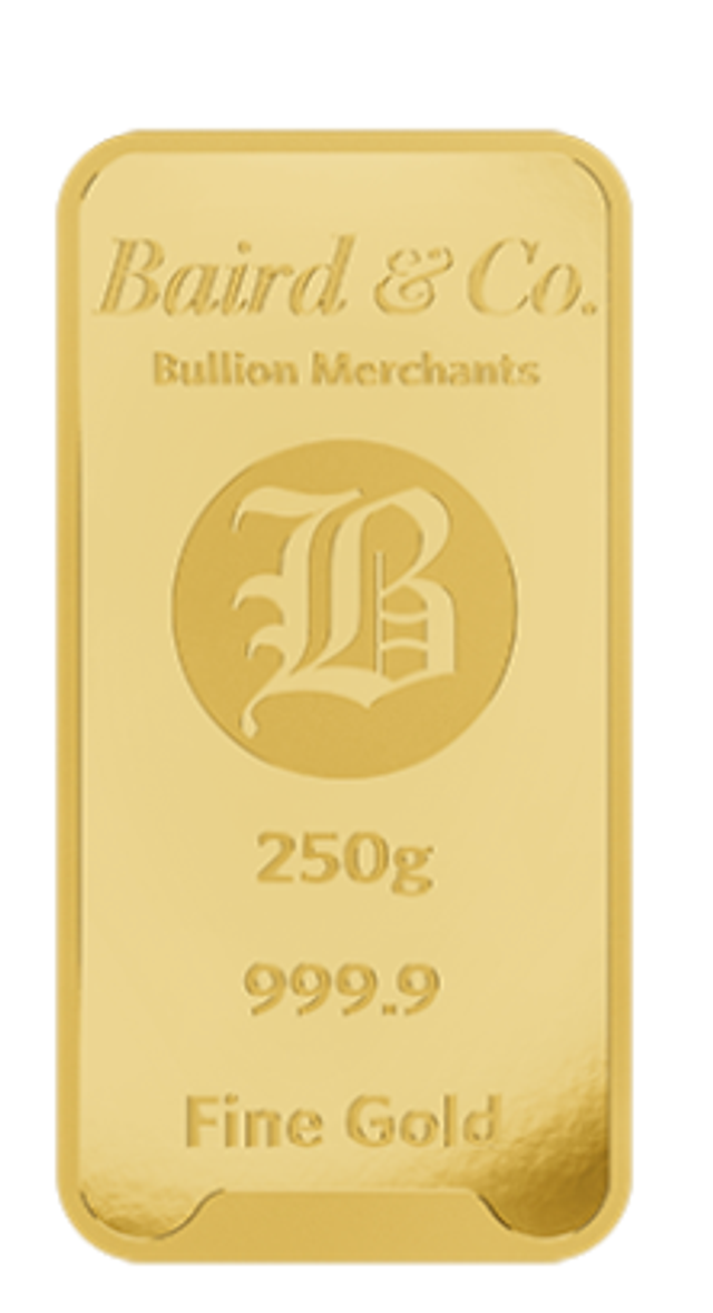 250gr MINTED Gold Bar .9999 Fine