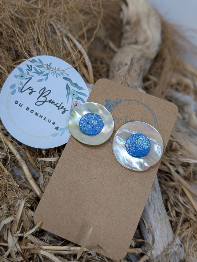Boucles d&#039;oreilles boutons  bleu bou018