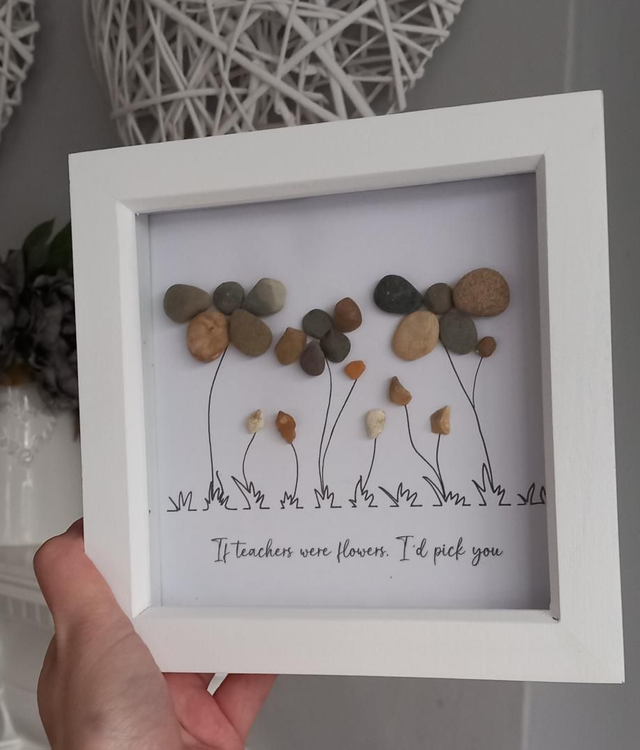 Teacher Gift Pebble Art - If Teachers Were Flowers, I'd pick you - Thank You Teacher - Framed Teacher Appreciation Gift - Flower Stone Art