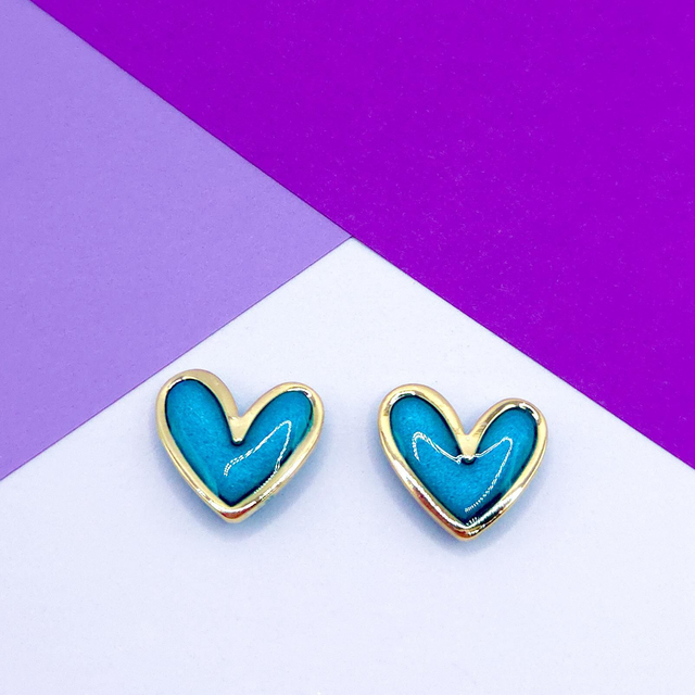 Teal Heart Studs