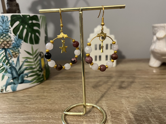 Boucles d’oreilles pierre rhodonite et quartz rose