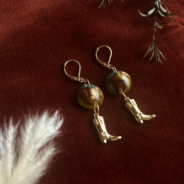 Gold and Turquoise Cowboy Boot Earrings