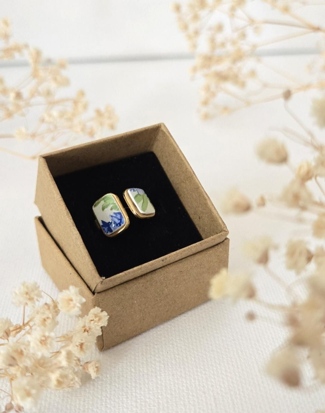 Bague - faïence de Salins-les-Bains - acier inoxydable doré 