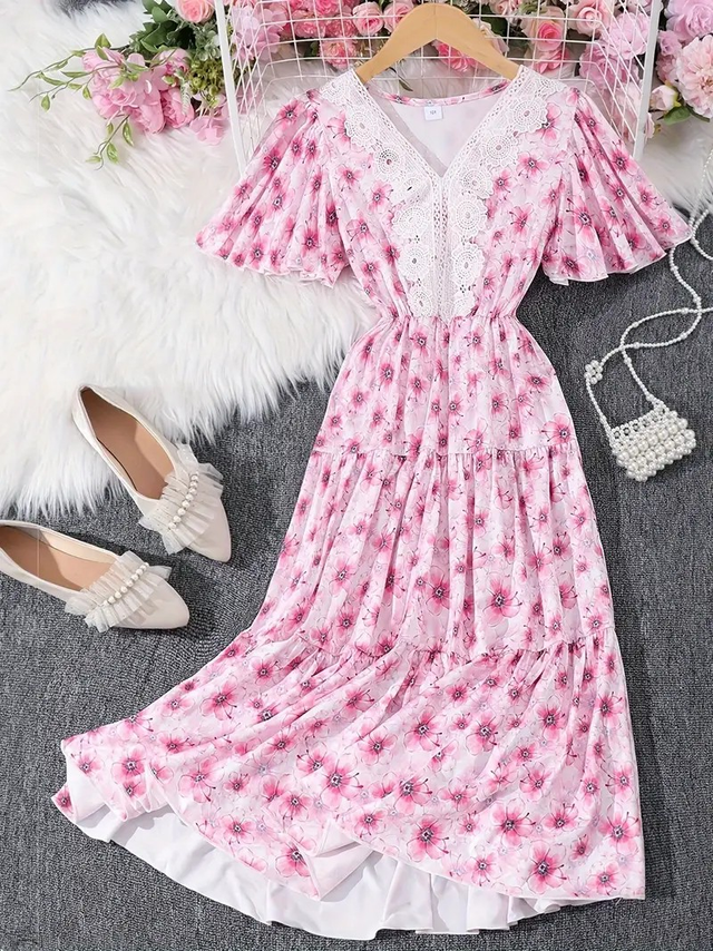 Dress, Boho Floral Print V-Neck Dress 