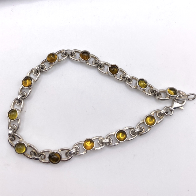 REFURBISHED Yellow Gemstones Sterling Silver Link Bracelet