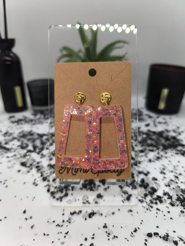 Boucles d'oreilles rectangle holographique framboise 