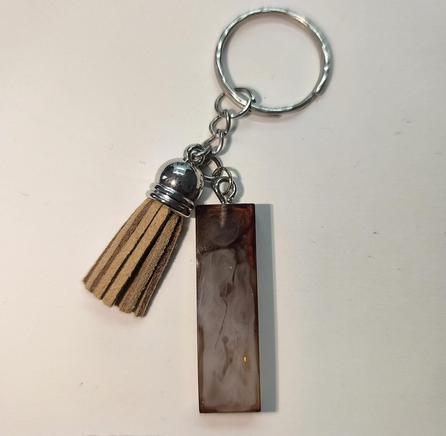 Porte clés initiale &quot;I&quot; marron marbré blanc 