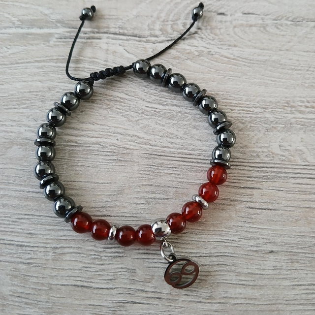 Sterrenbeeld armband Kreeft – Carneool &amp; Hematiet – verstelbaar (7.018)