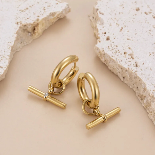 Stainless Steel T-Bar Huggie Earrings