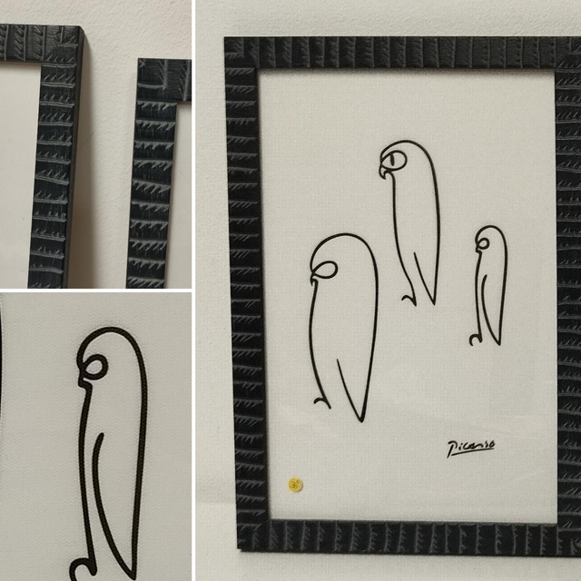 Cadre toile imprimée stylisée Picasso hiboux/chouettes/chien