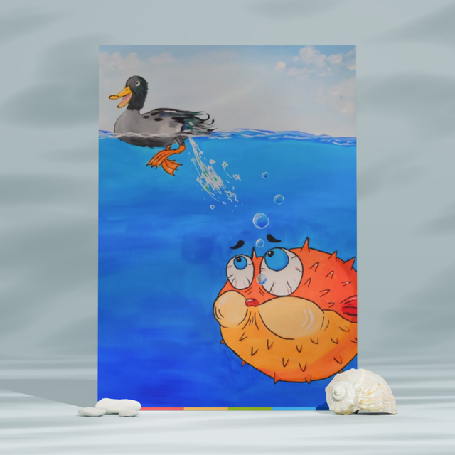 Blobvis en eend | Ansichtkaart A6